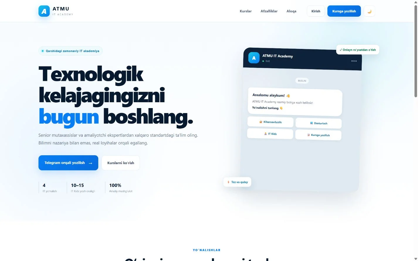 ATMU IT Academy — tizim ko‘rinishi