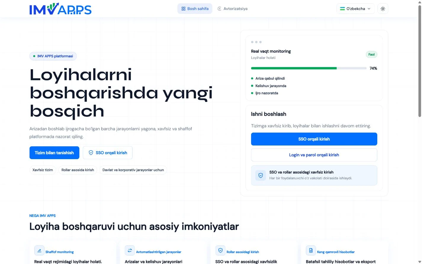 IMV APPS — tizim ko‘rinishi